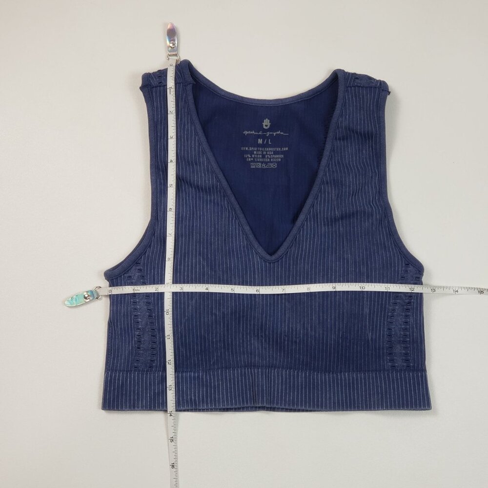 Spiritual Gangster Seamless Ribbed V-Neck Crop Bralette Womens M/L Deep Sea Blue - Picture 5 of 16